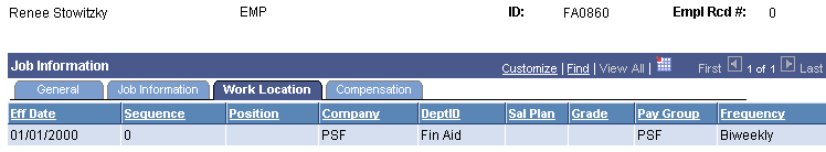 Job Information page: Work Location tab