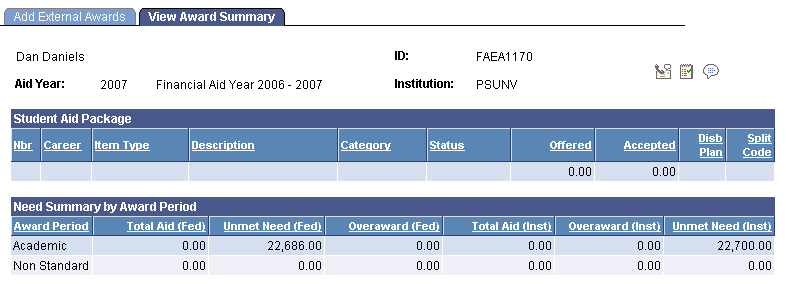 View Award Summary page