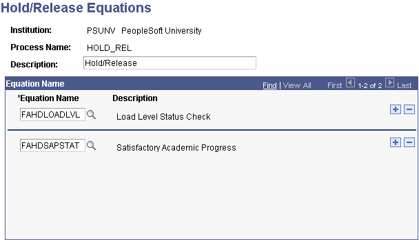 Hold/Release Equations page