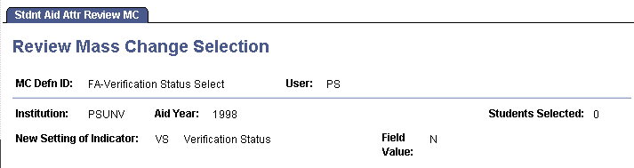 Review Mass Change Selection page