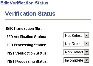 Edit Verification Status page