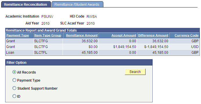 Remittance Reconciliation page