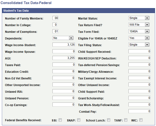 Consolidated Tax Data â€“ Federal â€“ Student (online)