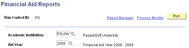 Financial Aid Reports page