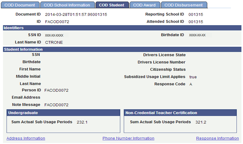 COD (Common Origination and Disbursement) Student page