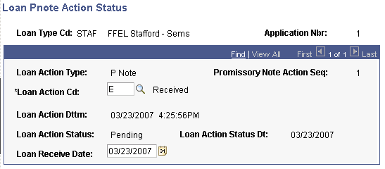 Loan Pnote (Promissory Note) Action Status page
