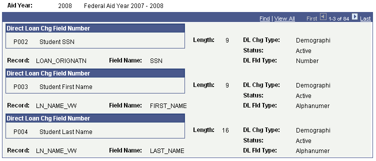 DL Change Fields page