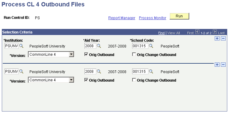 Process CL 4 Outbound Files page