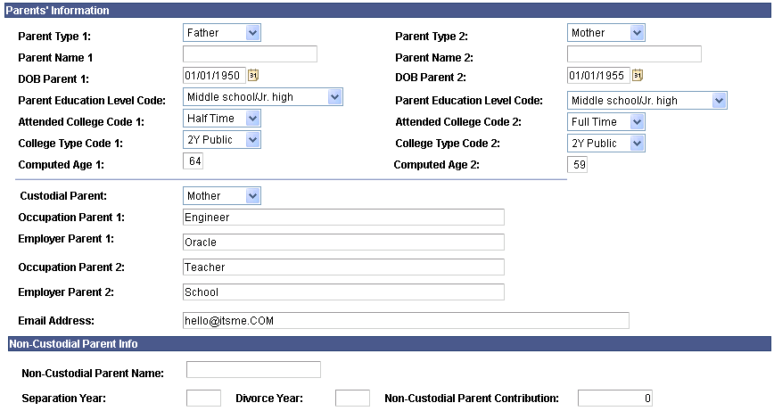 Maintain Institutional Application, Parent Data tab (page 4 of 4)