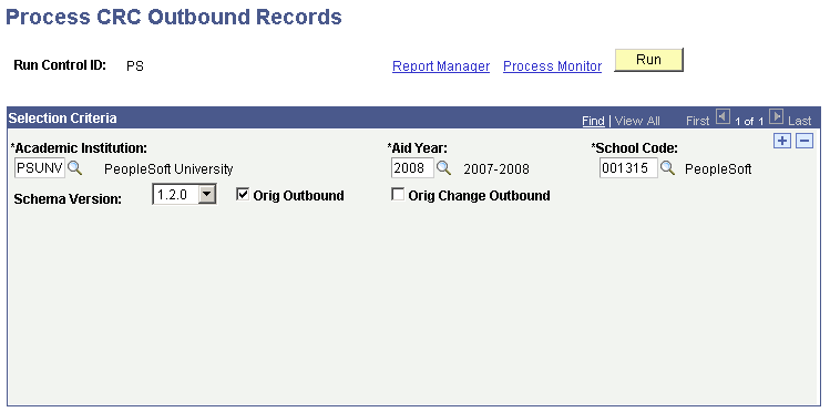 Process CRC Outbound Records page