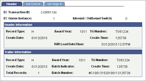 ISIR Outbound Data page