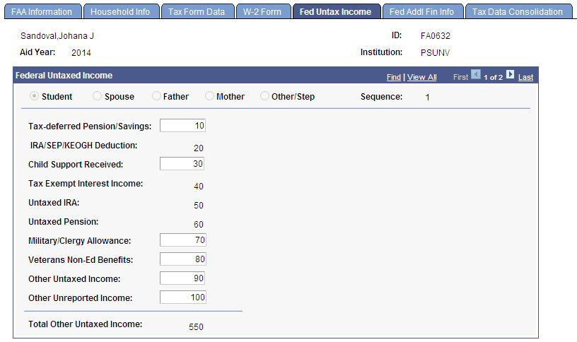 Fed (federal) Untax (untaxed) Income page