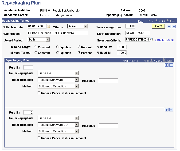 Decrease â€” Bottom Up Repackaging plan