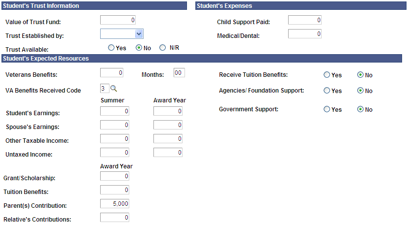 Maintain Institutional Application, Student Data tab (page 3 of 3)
