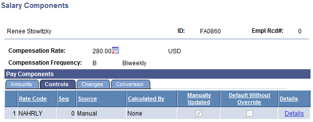 Salary Components page - Controls tab