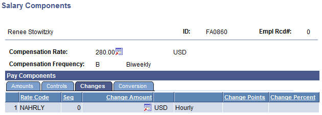 Salary Components page - Changes tab