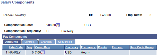 Salary Components page - Amounts tab