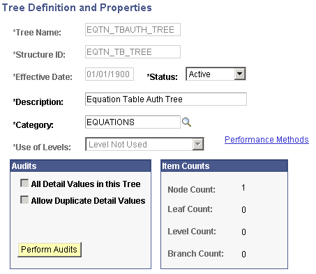 Tree Definitions and Properties page (EQTN_TBAUTH_TREE)