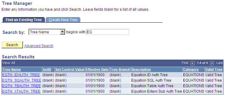 Tree Manager, Tree Names example