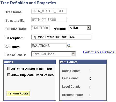 Tree Definitions and Properties page (EQTN_XTAUTH_TREE)