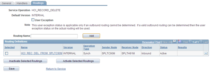 Example of Service Operations â€“ Routings page (HCM)