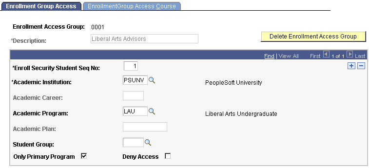 Enrollment Group Access page