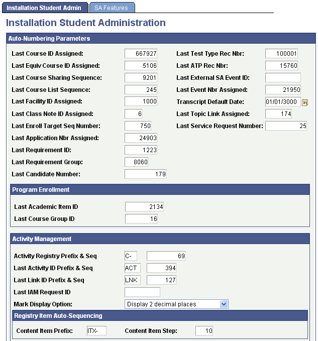 Installation Student Admin page (1 of 2)