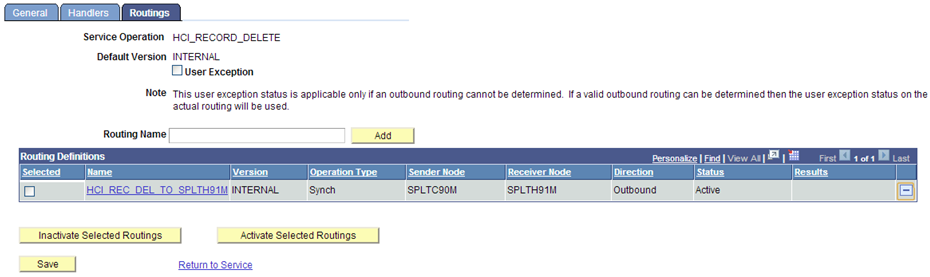 Example of Service Operations â€“ Routings page (CS)