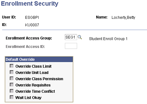 Enrollment Security page
