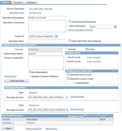 Example of Service Operations â€“ General page (HCM)