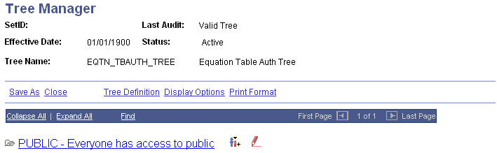Tree Manager page, PUBLIC Access Example