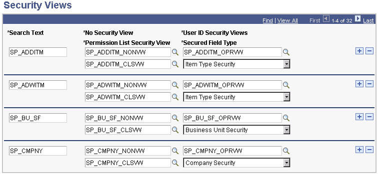 Security Views page