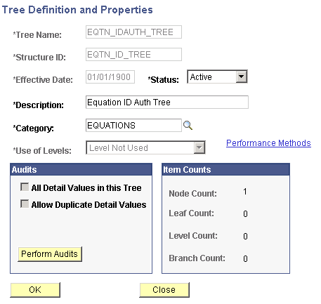 Tree Definitions and Properties page (EQTN_IDAUTH_TREE)