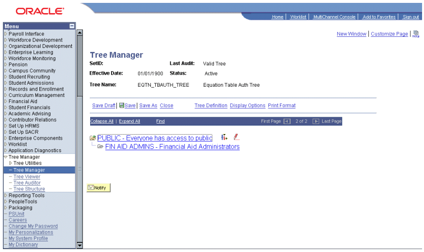 Tree Manager page, Child Node Example