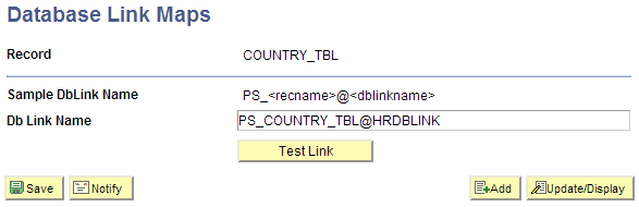 Database Link Maps page for Oracle database