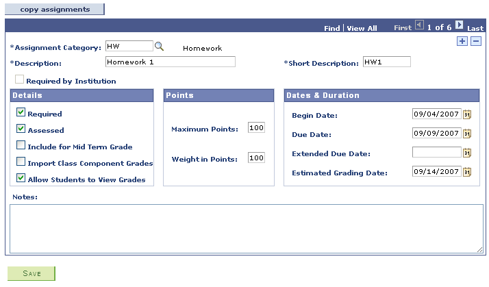 Assignments page (2 of 2)