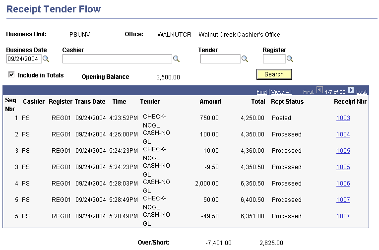 Receipt Tender Flow page