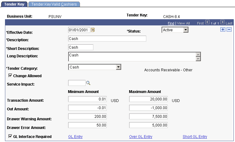 Tender Key page