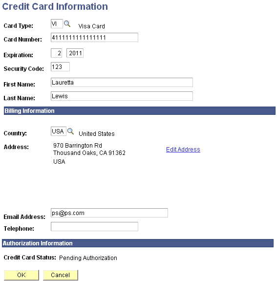 Credit Card Information page