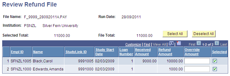 Review Refund File page