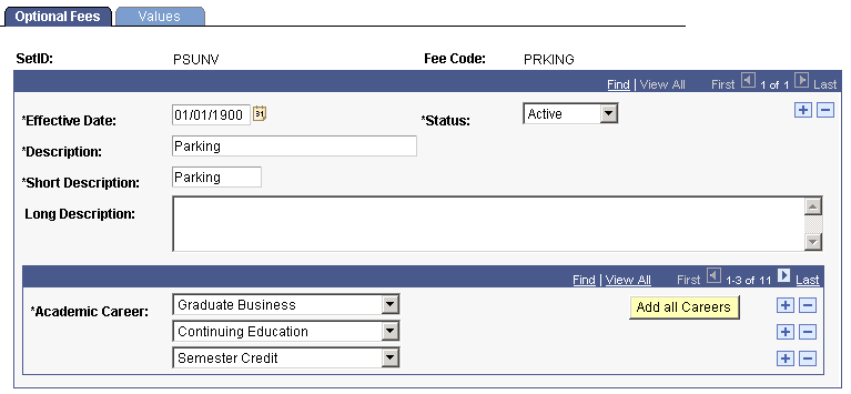 Optional Fees page