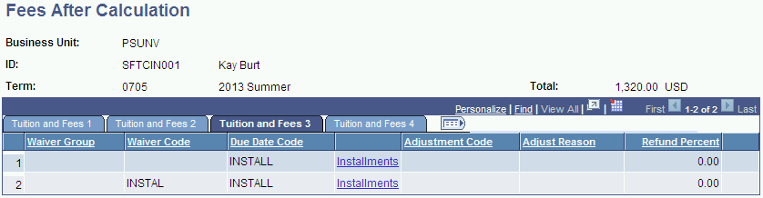 Fees After Calculation page