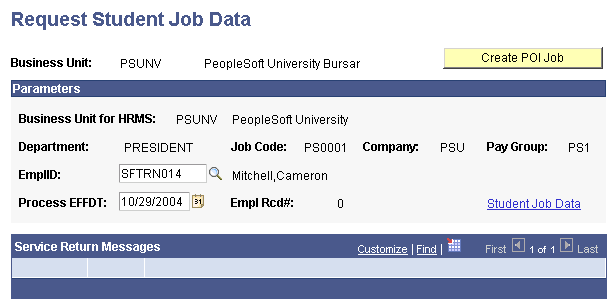 Request Student Job Data page (single student)