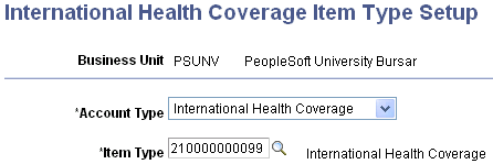 International Health Coverage Item Type Setup page