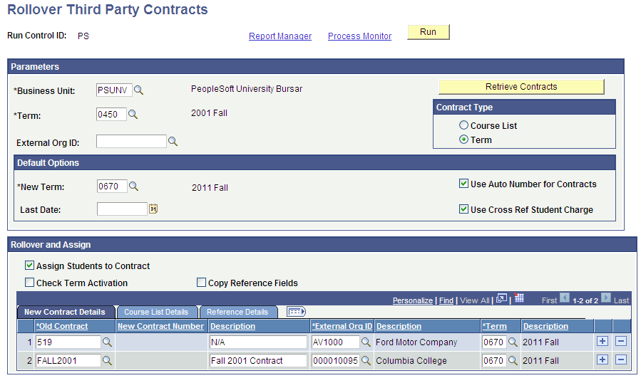 Rollover Third Party Contracts page