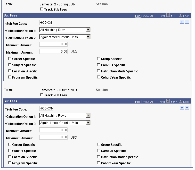 Term Sub Fee Codes page (2 of 2)