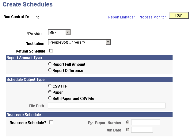 Create Schedules page