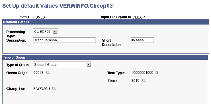 Set Up default Values VERWINFO/Clieop03 page (2 of 2)