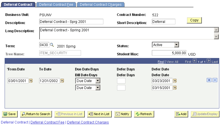 Deferral Contract page