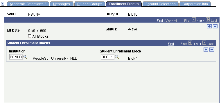 Enrollment Blocks page